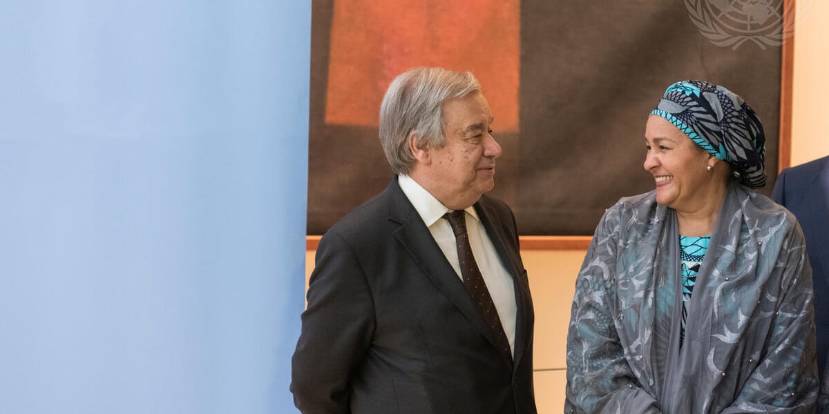 UN Secretary General and Deputy Secretary General Antonio Guterres and Amina Mohammed