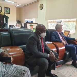 UNN Deputy Vice Chancellor, Prof. Patrick Uchenna Okpoko(left); and Finance Director of Newcastle Aerodrome, Joe Simpson during the signing of contract on UNN- Newcastle Aerodrome Pilot Training Programme at UNN...On Friday, August 20, 2021