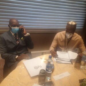 IUO Vice Chancellor, Prof. Lawrence Ikechukwu Ezemonye with another official of the school at the national launch in Abuja today