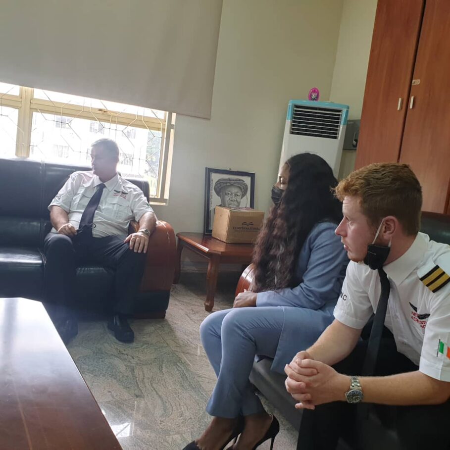 19-year-old Pilot trainer for Newcastle Aerodrome, Jack Nuget (right); Partner, Brianz & Lloyds, Ms Brienze Lawrence; and CEO of Newcastle Aerodrome, John Nuget at UNN...on Friday