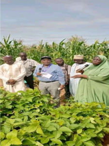 Zonal coordinator North Central Zone, Prof. Akim O. Osunde (middle) with farmers at Minna, Niger state 