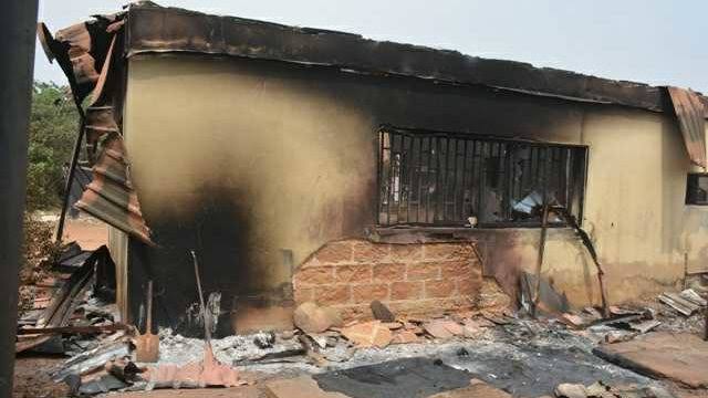 Affected section of the burnt INEC office in Enugu