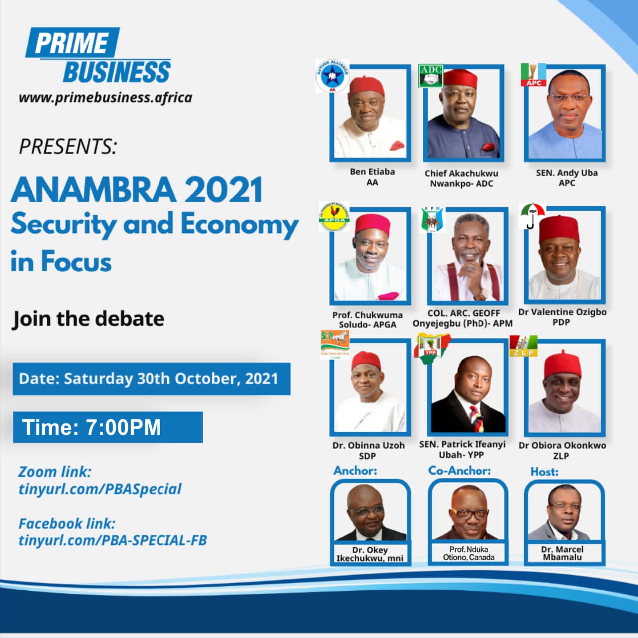 Prime Business Africa Debate on Anambra security and economy flyer