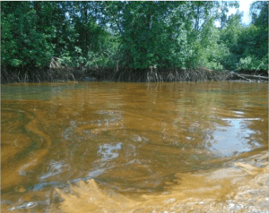 Santa Barbara River polluted by crude oil spilling out from OML 29 Well head operated by AITEO in Nembe, Bayelsa State