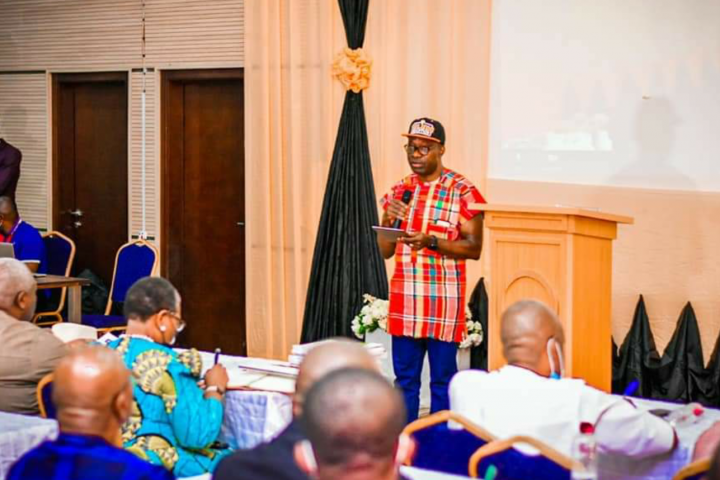 Anambra Governor-elect, Prof. Charles Soludo addressing the Transition Committee members during inauguration on Thursday January 20, 2022