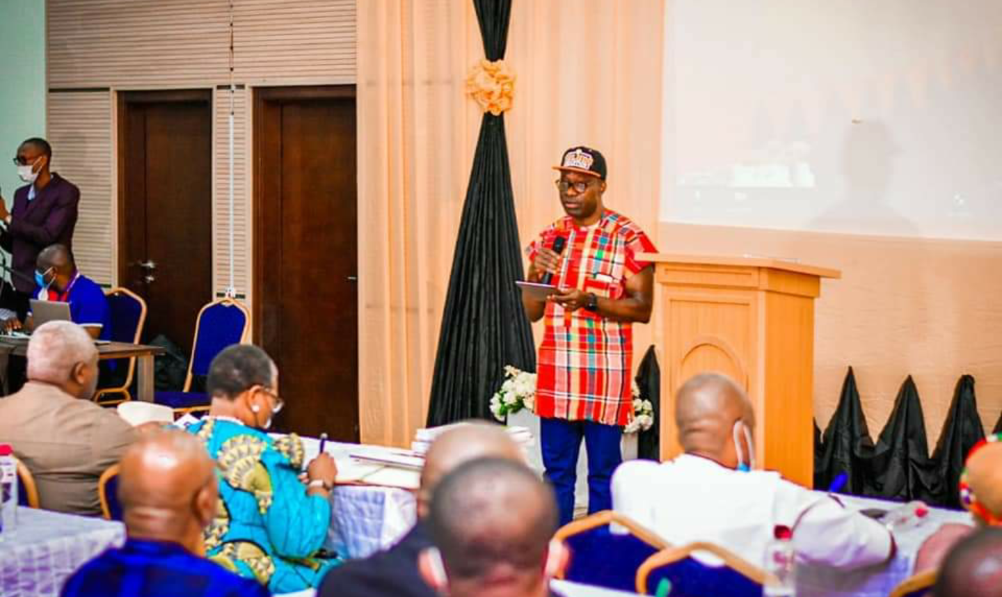 Anambra Governor-elect, Prof. Charles Soludo addressing the Transition Committee members during inauguration on Thursday January 20, 2022