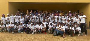 A group photograph with all participating teams during the closing ceremony of the drone soccer competition in Lagos on Saturday.