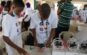 Team mates preparing for the drone soccer tournament 