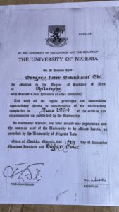 Publishing Obi’s Degree result   It would have just required publishing Mr. Peter Obi’s degree result to stop the perennial debate about the class of degree he came out with. Each time I mentioned it to him, Obi would restrain me from publishing. His stand is clear: “Val, to me, education is the progressive discovery of our ignorance. We learn everyday. The possession of paper qualification is not, and cannot become the measure of wisdom and intelligence. When people debate what I graduated with, ignore them. To allow yourself become fixated on such inane discourse is to imply that you do not have better things to do.”  But I have always had a different view. Simple publication, not for the sake of debate, but to clear all doubts, especially among those that are deceived.  Yesterday, though INEC included “Degree” to his qualifications, without specifying the field, mischief makers went to town. Some of them even went to the extent of implying that either he did not attend university after all or he did not graduate.   He remains the most probed and searched Nigerian. They wish they could detect faults in him as a mark of respect for the frailty of human nature.   At this point, there is no need conferring with him. I had to reach our boss immediately, Mr. Oseloka Obaze. Hear him: “ Val, go on and publish. If any thing arises, tell him that I authorized. We need not appease mischief makers, but to clear all doubts among all men and women of goodwill who are genuinely concerned.”  Also attached is his credentials as published by INEC.   Having published the result, let others whose credentials are doubted publish theirs.