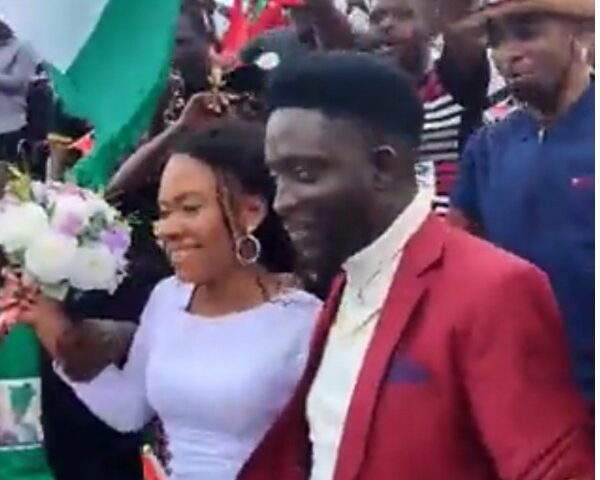 'Name Your First Kid Peter', Obi-dients Tell Newly Wed Couple That Joined Abuja Rally For Obi