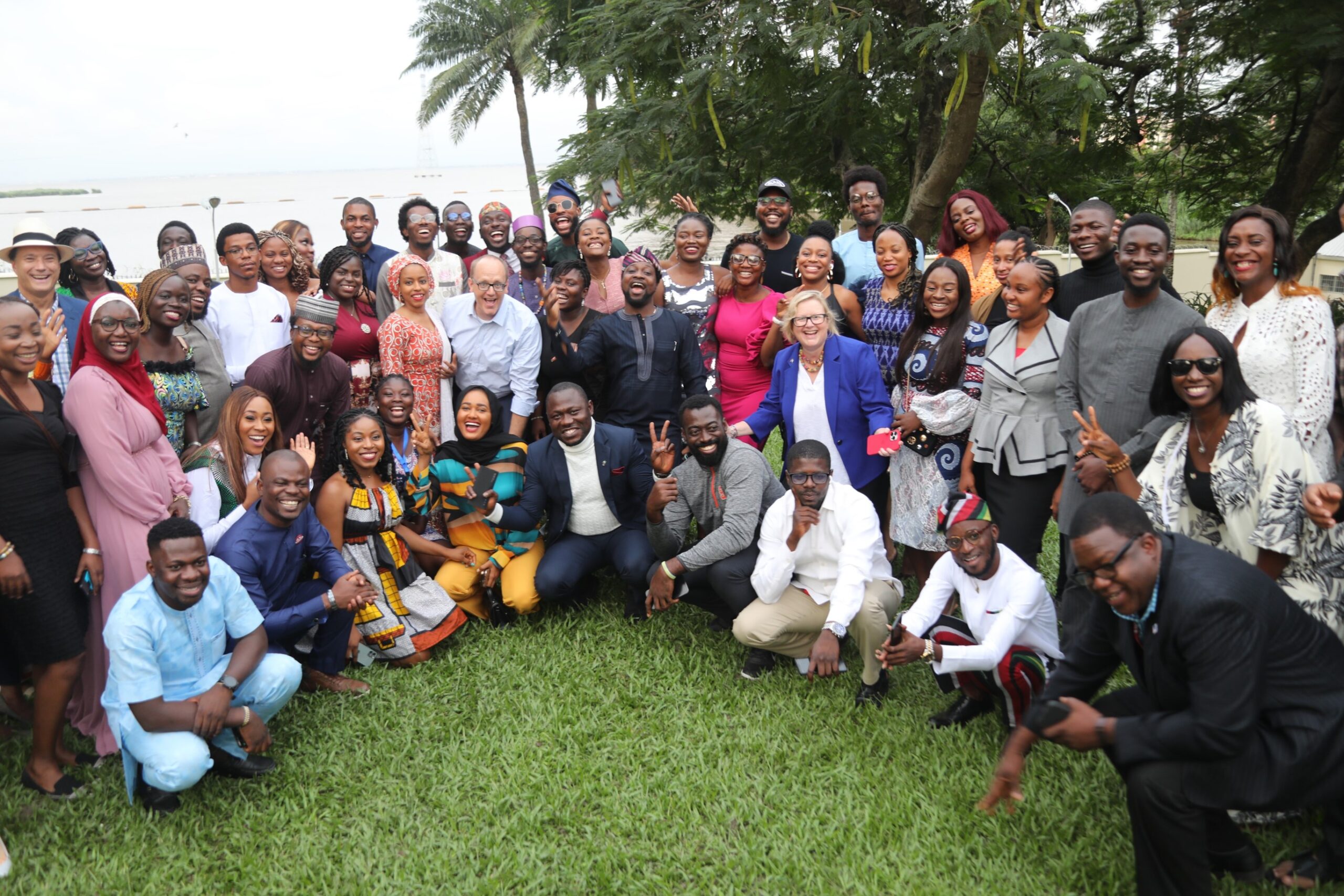 A cross section of the 2022 Mandela Washington Fellows at the reception party in Lagos.