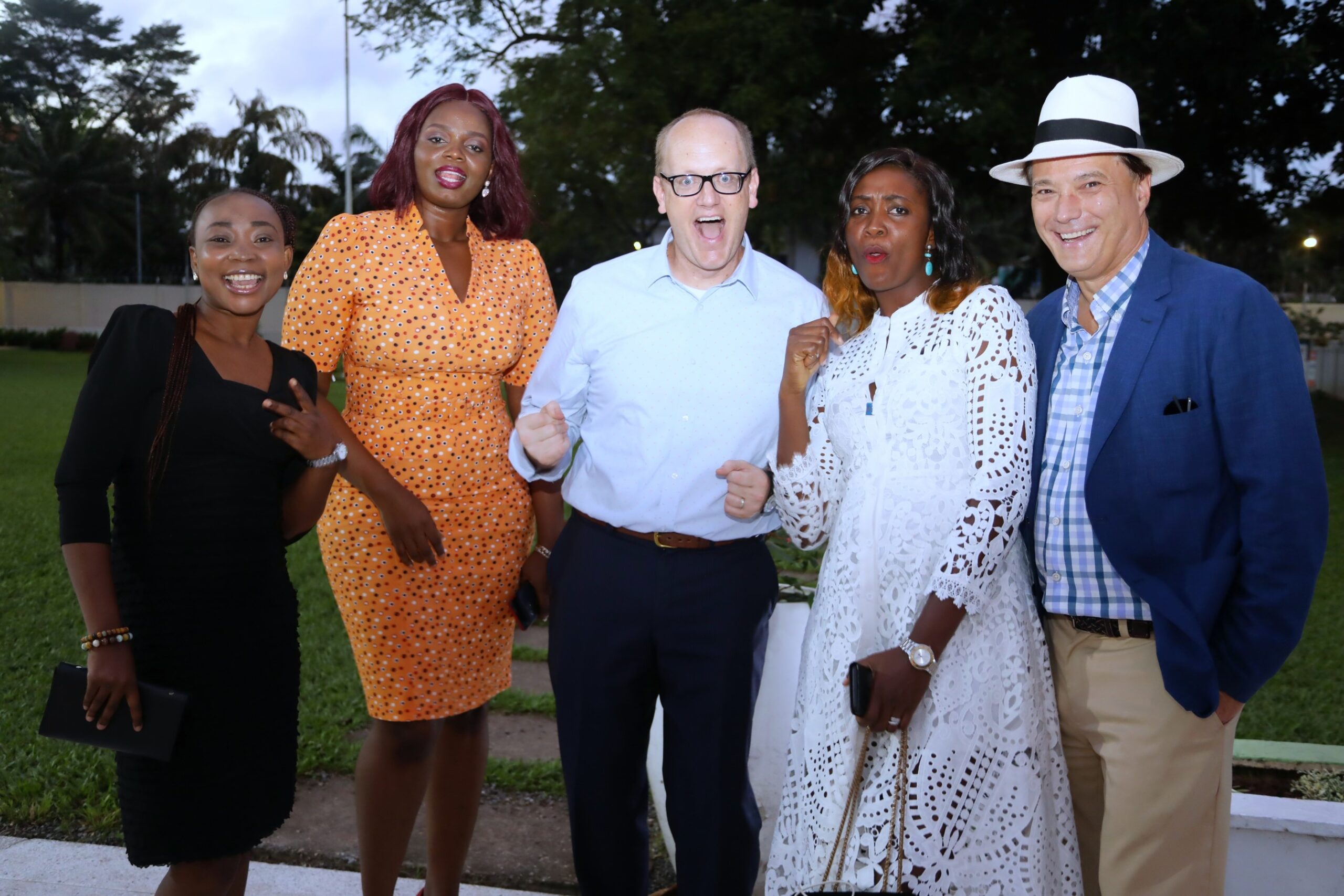 Third From Left) U.S. Consul General Will Stevens, and U.S. Consulate Public Affairs Officer Joe Kruzich (Right) with some Mandela Washington Fellows at the reception party in Lagos.