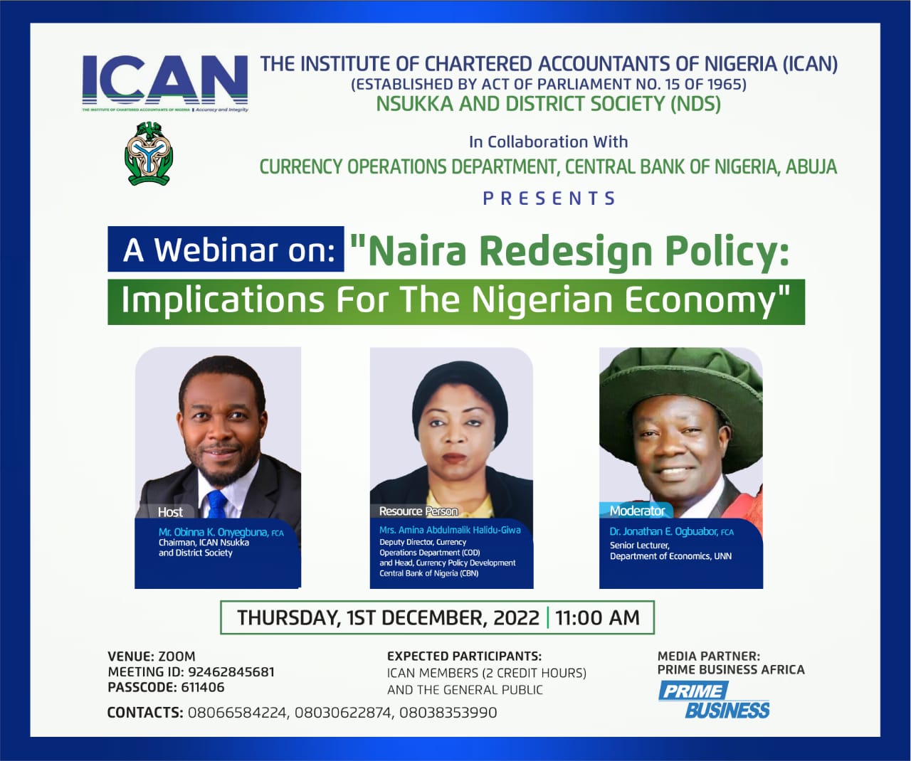 ICAN, CBN, Prime Business Africa Set For Free Webinar On New Naira Notes