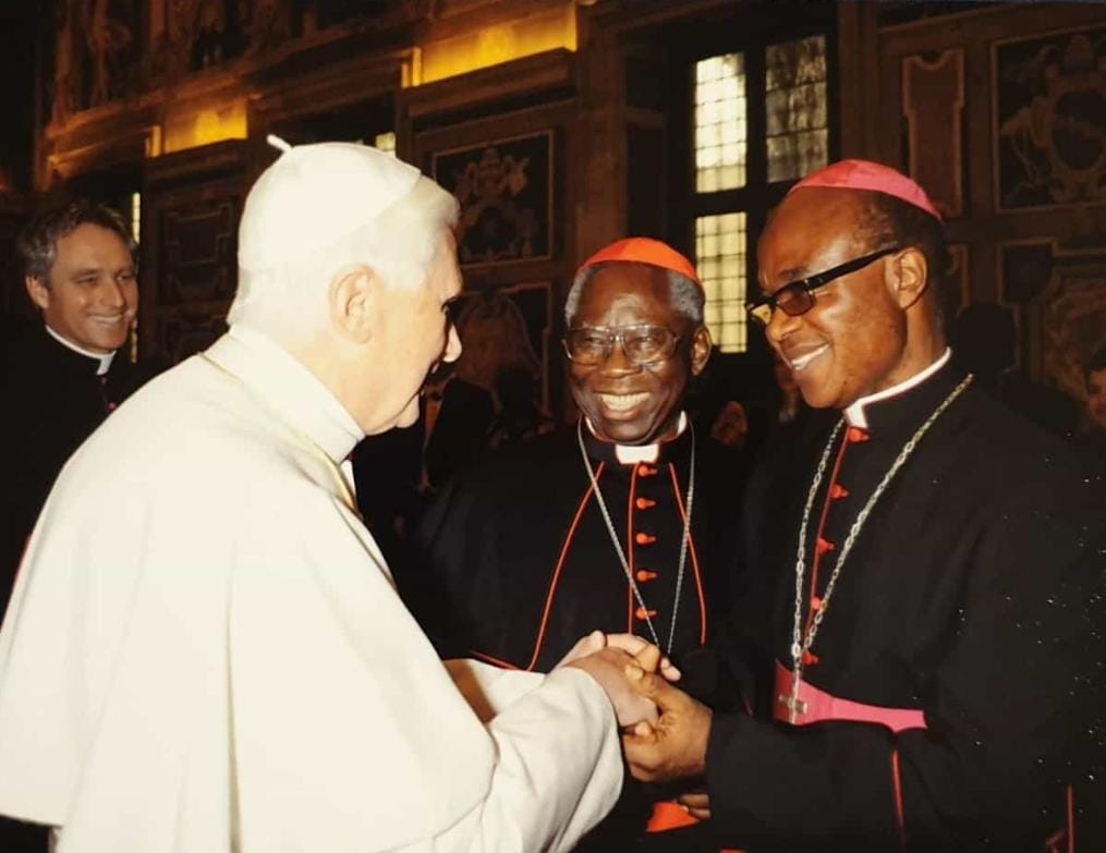 Archbishop Valerian Okeke (right) exchanging pleasantries with the Pope Emeritus Benedict in Vatican during a visit