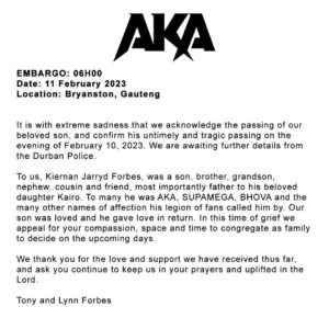 AKA’s Family Release Statement, Confirms Death 