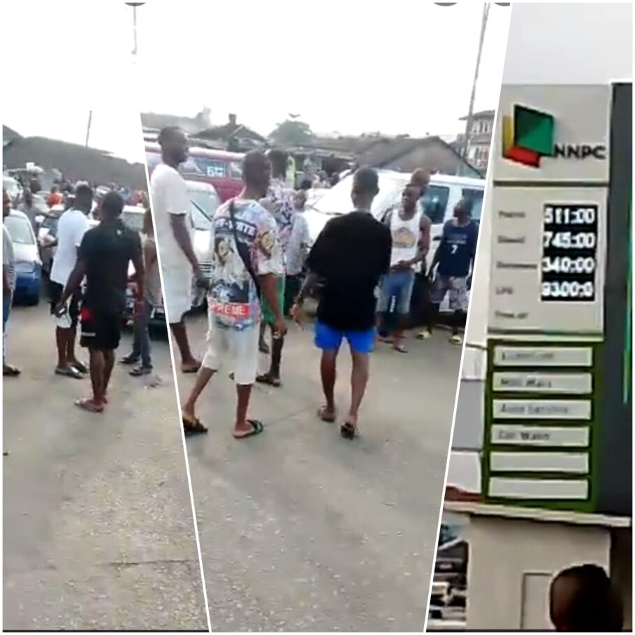 Angry Commuters Refuse To Buy Fuel From NNPC Outlet In Port Harcourt Over Sudden Price Increase