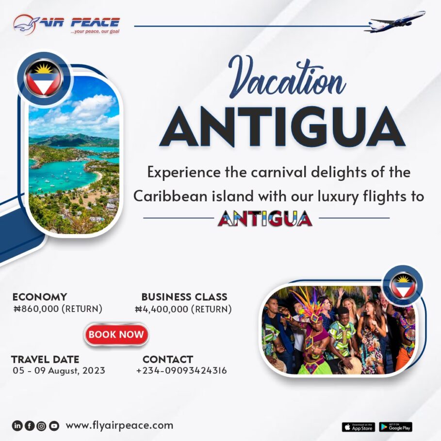 Air Peace Offers Affordable Luxury Flights To Antiqua For vacationers