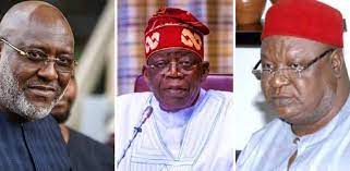 The President, Bola Tinubu fklanked on the right by Olisah etuh and on the left by Pius Anyim