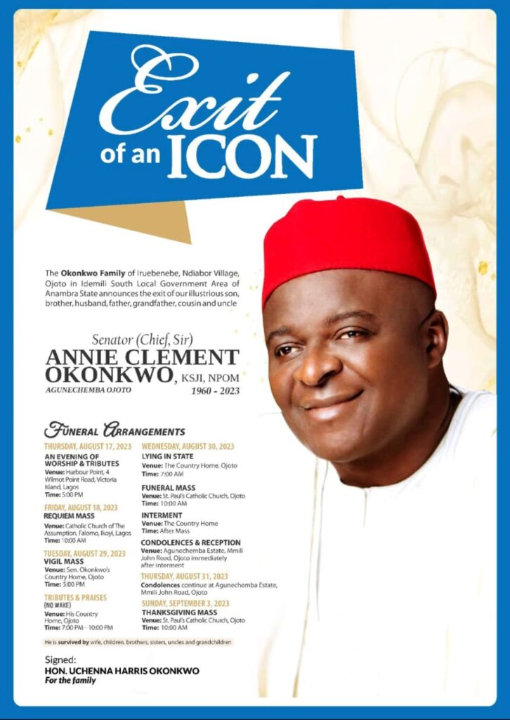 Service Of Songs For Late Senator Annie Okonkwo Holds Today