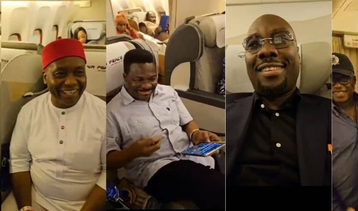 Video: Aviation Minster, Keyamo, Obi Cubana, Ozekhome, Senator Ubah, Other Top Nigerians Relish Air Peace Lagos-London Flight