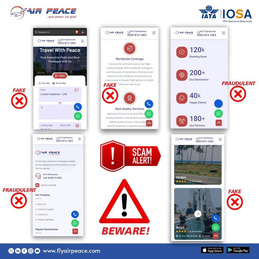 Scam Alert: Air Peace Disclaims ‘Fake UK Website’