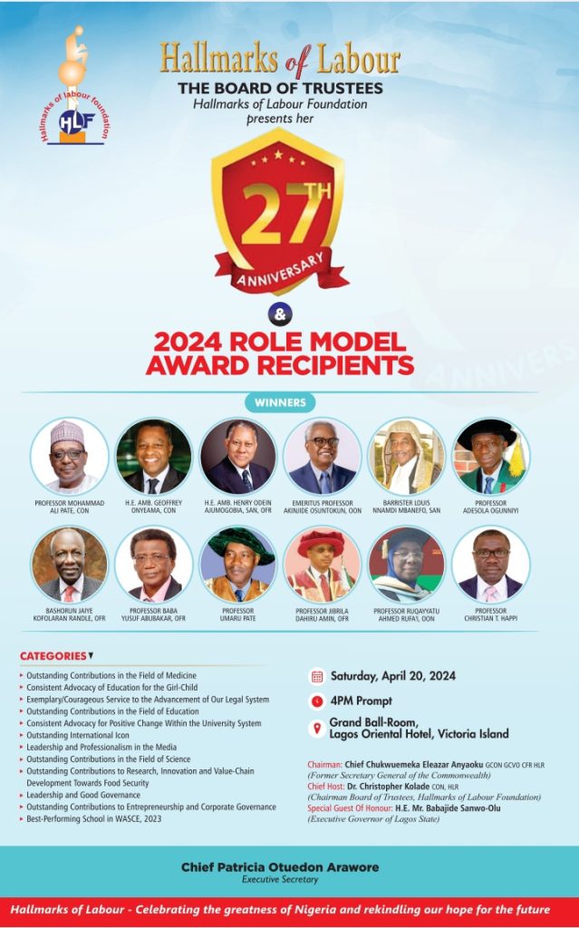 Umaru Pate, Health Minister Ali Pate, Onyeama, Ajumogobia, 8 Others Receive 2024 Role Model Awards Today