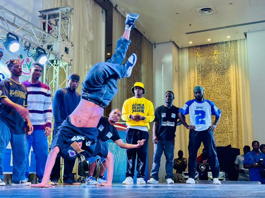 A B Boy during the public performance in Lagos