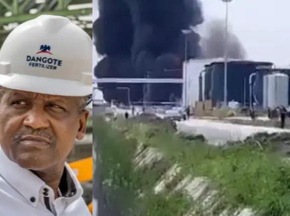 Just In: Mixed Reaction As Fire Guts Dangote Refinery