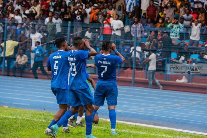 shooting stars' Christian Pyagbara celebrates his goal against Rangers Wednesday