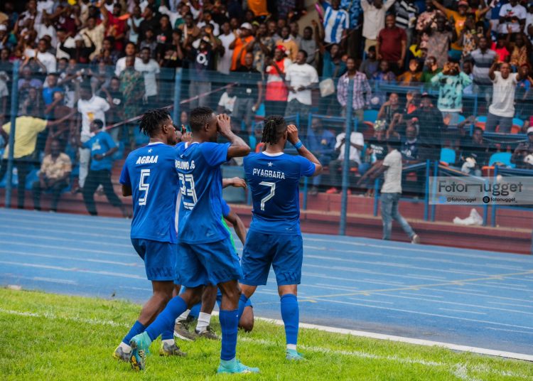 shooting stars' Christian Pyagbara celebrates his goal against Rangers Wednesday