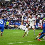 Jude Bellingham tries a bicycle kick during Englad versus Slovakia match