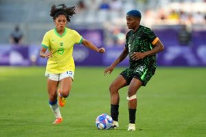 Super Falcons Captain Rasheedat Ajibade during the clash with Brazil thursday