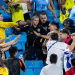 Uruguay players stepped into the stands as fight broke out