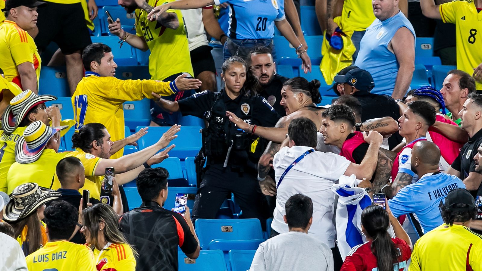 Uruguay players stepped into the stands as fight broke out