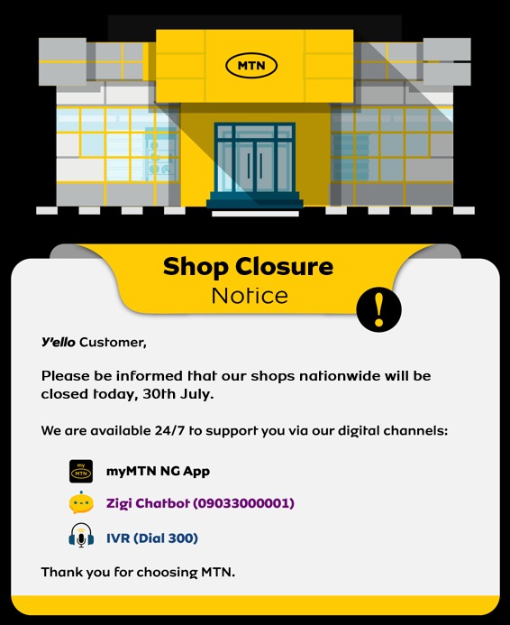 mtn closes offices nationwide