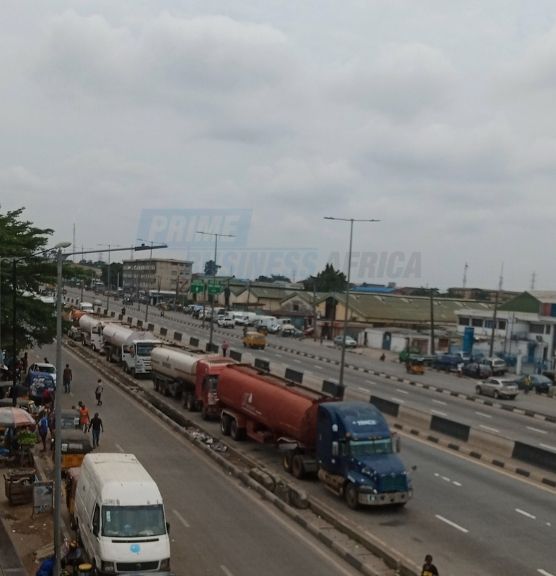 Scarcity: Stranded Petrol Tankers Waiting For Supply Form Long Queue On Oshodi-Apapa Expressway 