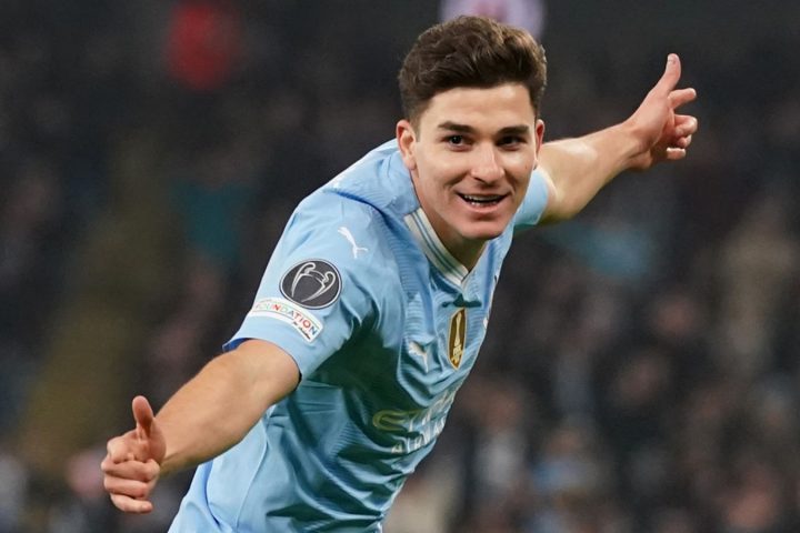 Julian Alvarez celebrates scoring for Man city