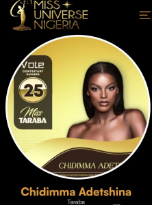 Miss Universe Nigeria contestant Chidinma Adetshina representing Taraba