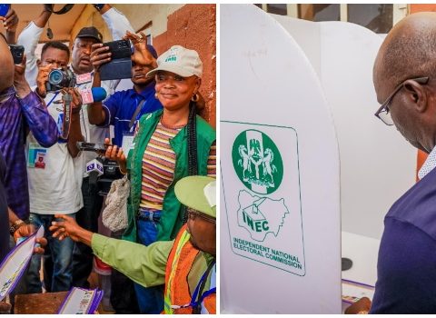 APC Governorship Candidate Monday Okpebhole casting his vote