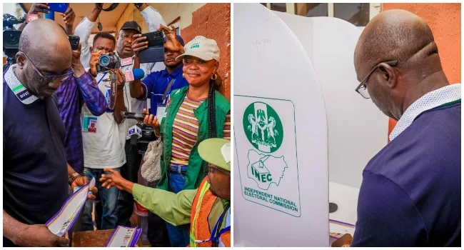 APC Governorship Candidate Monday Okpebhole casting his vote