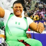 Folashade Oluwafemiayo celebrates after clinching gold in paris Sunday