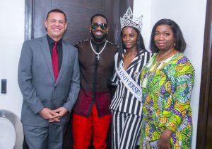 Hon Abike Dabiri new Miss Universe Nigeria Chidinma Adetshina Music Star D'Banj and Director of MUN Guy Murray Bruce