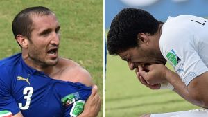 Italy defender Giorgio Chiellini was bitten by Luis Suarez during their World Cup