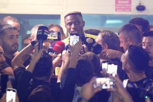 Osimhen addressing the Turkish media on arrival in Turkey Tuesday