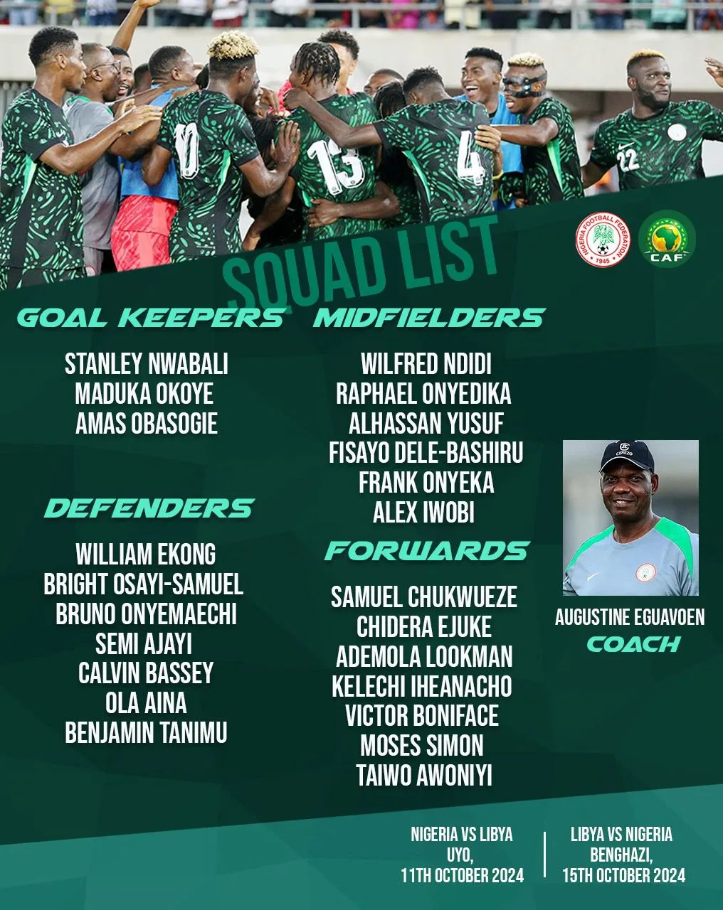 super eagles squad against libya in uyo