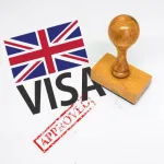 United Kingdom Visa Approved with Rubber Stamp and flag