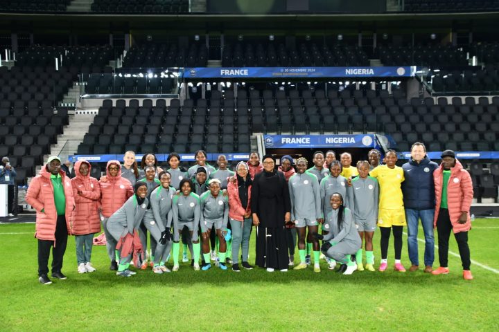 Super Falcons with Female football chairperson Aisha Falode in france