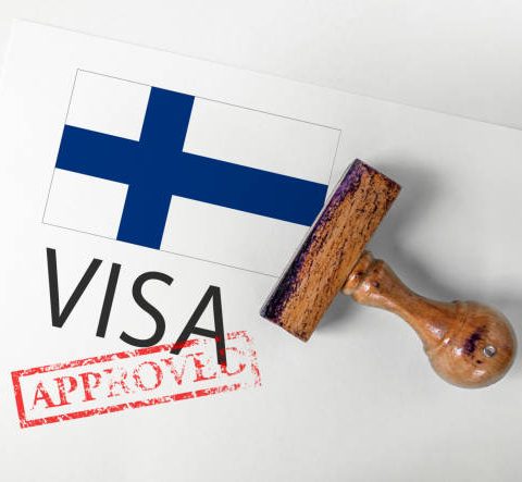 Finland Visa Approved with Rubber Stamp and flag