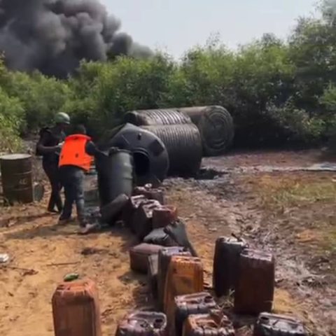 Nigerian Navy Destroys 9 Illegal Refineries Sites, 35,000 Litres Of Crude Oil In Ondo State