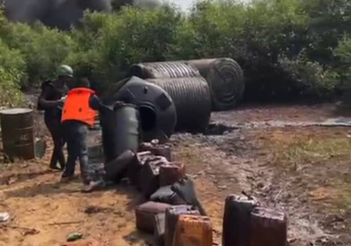 Nigerian Navy Destroys 9 Illegal Refineries Sites, 35,000 Litres Of Crude Oil In Ondo State